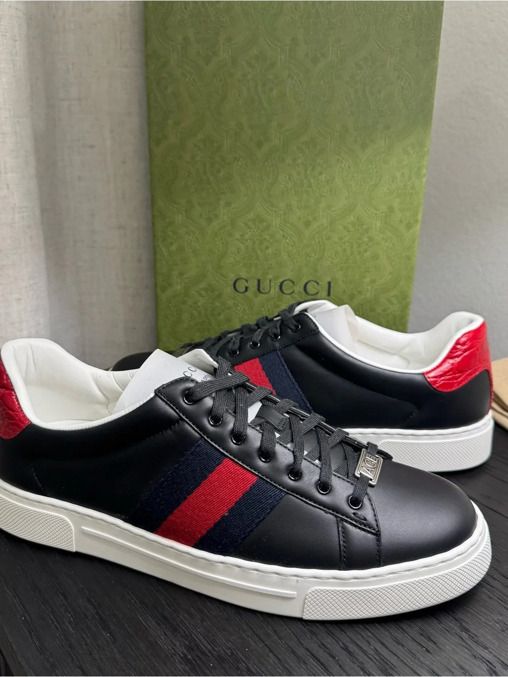 Gucci Ace Web Sneakers Leather Black 9